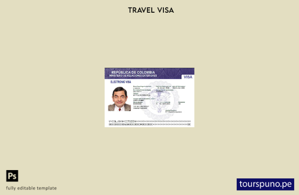 Plantilla de tarjeta electrónica visa Colombia lista para imprimir
